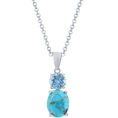 Classic Women's Pendant - Sterling Silver Oval Turquoise and Blue Topaz | K-8850