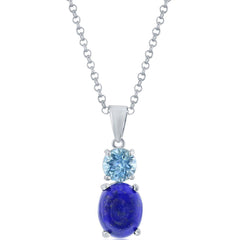 Classic Women's Pendant - Sterling Silver Oval Lapis and Round Blue Topaz| K-8851