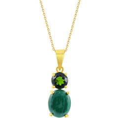Classic Women's Pendant - Gold Plated Oval Malachite and Chrome Diopside | K-8853