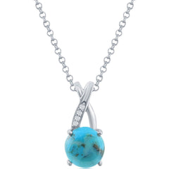 Classic Women's Pendant - Sterling Silver Round Turquoise with White Topaz | K-8861