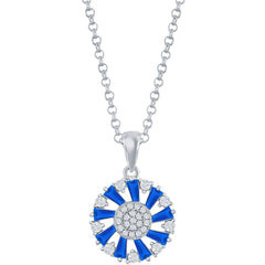 Classic Women's Pendant - Sterling Silver Baguette Blue Spinel CZ Circle | K-8862