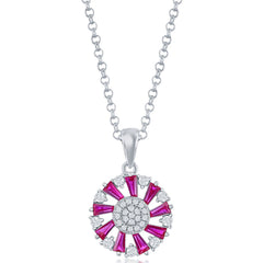 Classic Women's Pendant - Sterling Silver Baguette Ruby CZ Circle Design | K-8864