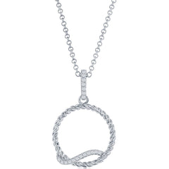Classic Women's Pendant - Sterling Silver Rope Design CZ Wave Circle CZ | K-8865
