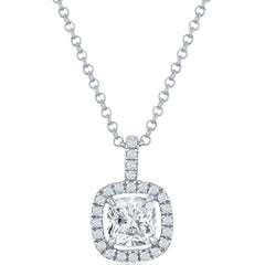 Classic Women's Pendant - Sterling Silver Square White CZ with CZ Border | K-8871