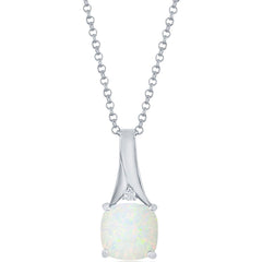 Women's Pendant - Sterling Silver Square White Opal and Round CZ Top | K-8882