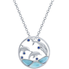 Women's Pendant - Silver Larimar and CZ Diving Dolphins | K-8894