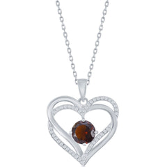 Classic Women's Pendant - Sterling Silver Double Heart Garnet CZ Birthstone | K-8917