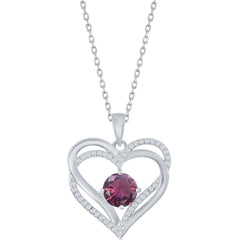 Classic Women's Pendant - Sterling Silver Amethyst CZ Birthstone Heart Shape | K-8918