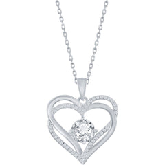 Classic Women's Pendant - Sterling Silver Double Heart White CZ Birthstone | K-8920