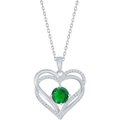 Classic Women's Pendant - Sterling Silver Emerald CZ Birthstone Heart Shape | K-8921