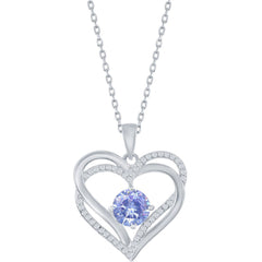 Classic Women's Pendant - Sterling Silver Lavander CZ Birthstone Heart Shape | K-8922