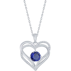 Classic Women's Pendant - Sterling Silver Sapphire CZ Birthstone Heart Shape | K-8925