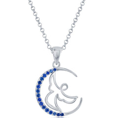 Classic Women's Pendant - Sterling Silver Sapphire CZ Angel Crescent Moon | K-8929