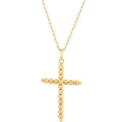 Classic Women's Necklace - Sterling Silver Gold Plated Beaded Cross Design | L-3565