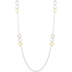 Classic Women's Necklace - Sterling Silver Tri Color Diamond Cut Rings | L-3657