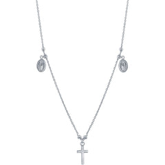 Classic Women's Necklace - Sterling Silver Small Cross with Medals Station | L-3690