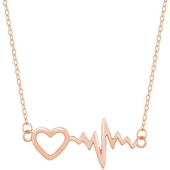 Classic Women's Necklace - Sterling Silver Rose Gold Heartbeat with Heart | L-3721