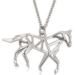 Classic Women's Necklace - Sterling Silver Shiny Open Horse Origami Styled | L-3734
