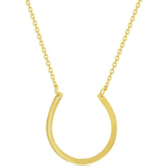 Classic Women's Necklace - Sterling Silver Gold Plated Rounded Horseshoe | L-3770