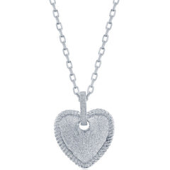 Classic Women's Necklace - Sterling Silver Matte Heart with Rope Design | L-3806