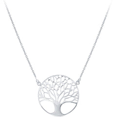 Classic Women's Necklace - Sterling Silver Large Round Flat Tree of Life | L-3827