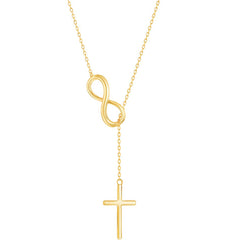 Classic Women's Necklace - Gold Infinity with Hanging Chain and Cross | L-3881-GP