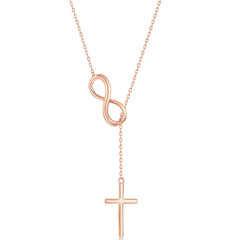 Classic Women's Necklace - Rose Gold Infinity with Hanging Cross Chain | L-3881-RG