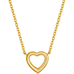Classic Women's Necklace - Sterling Silver Gold Plain Small Open Heart | L-4039-GP