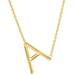 Classic Women's Necklace - Sterling Silver Gold Tone Sideways A Initial | L-4210-GP