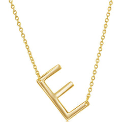 Classic Women's Necklace - Sterling Silver Gold Tone Sideways E Initial | L-4214-GP
