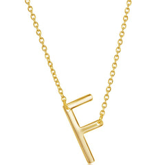 Classic Women's Necklace - Sterling Silver Gold Tone Sideways F Initial | L-4215-GP