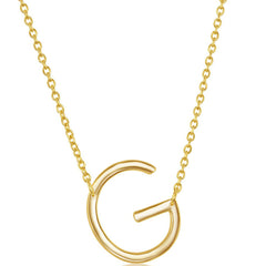 Classic Women's Necklace - Sterling Silver Gold Tone Sideways G Initial | L-4216-GP