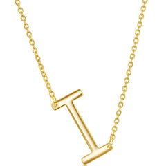 Classic Women's Necklace - Sterling Silver Gold Tone Sideways I Initial | L-4218-GP