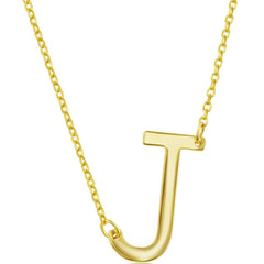 Classic Women's Necklace - Sterling Silver Gold Tone Sideways J Initial | L-4219-GP
