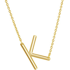 Classic Women's Necklace - Sterling Silver Gold Tone Sideways K Initial | L-4220-GP