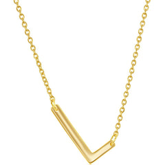 Classic Women's Necklace - Sterling Silver Gold Tone Sideways L Initial | L-4221-GP