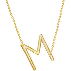Classic Women's Necklace - Sterling Silver Gold Tone Sideways M Initial | L-4222-GP