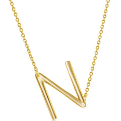 Classic Women's Necklace - Sterling Silver Gold Tone Sideways N Initial | L-4223-GP