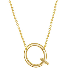 Classic Women's Necklace - Sterling Silver Gold Tone Sideways Q Initial | L-4226-GP