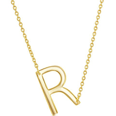 Classic Women's Necklace - Sterling Silver Gold Tone Sideways R Initial | L-4227-GP