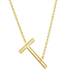 Classic Women's Necklace - Sterling Silver Gold Tone Sideways T Initial | L-4229-GP