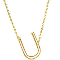 Classic Women's Necklace - Sterling Silver Gold Tone Sideways U Initial | L-4230-GP