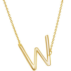 Classic Women's Necklace - Sterling Silver Gold Tone Sideways W Initial | L-4232-GP