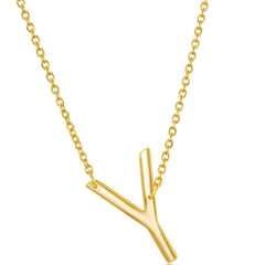 Classic Women's Necklace - Sterling Silver Gold Tone Sideways Y Initial | L-4234-GP