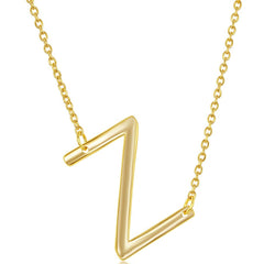 Classic Women's Necklace - Sterling Silver Gold Tone Sideways Z Initial | L-4235-GP