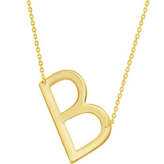 Classic Women's Necklace - Sterling Silver Gold Large Sideways B Initial | L-4262
