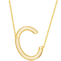 Classic Women's Necklace - Sterling Silver Gold Large Sideways C Initial | L-4263