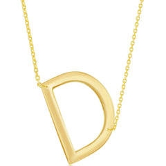 Classic Women's Necklace - Sterling Silver Gold Large Sideways D Initial | L-4264