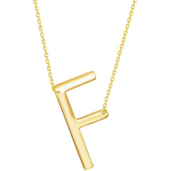 Classic Women's Necklace - Sterling Silver Gold Large Sideways F Initial | L-4266