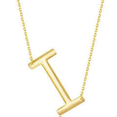 Classic Women's Necklace - Sterling Silver Gold Large Sideways I Initial | L-4269